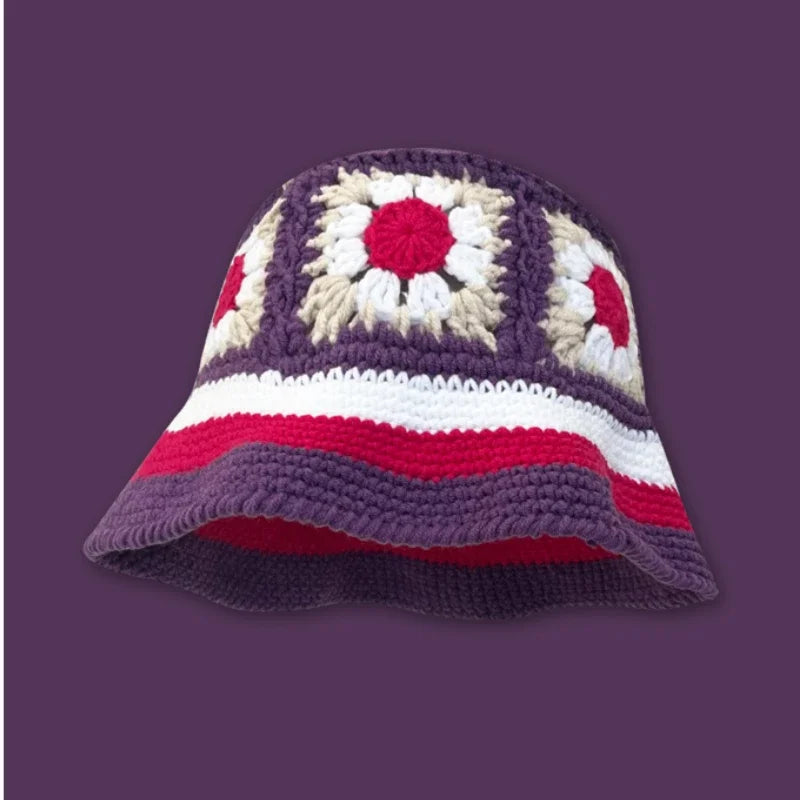 Chapeau Seau Coréen Crocheté à la Main – Bob Fleurs Y2K | Femme Automne Hiver 2025