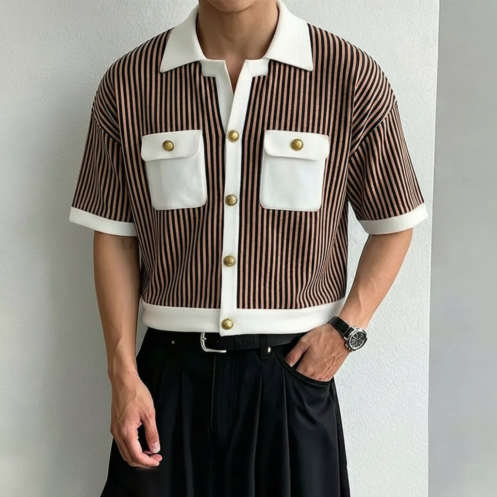 Chemise Rayée Patchwork Coutures Colorées INCERUN — Manches Courtes Ajustée Été 3 Coloris