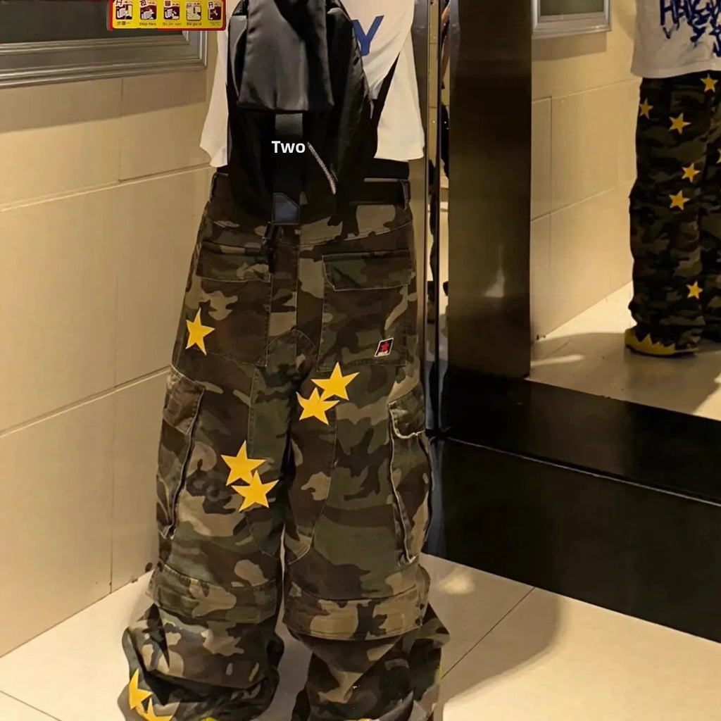 Jean Camouflage Homme — Jambes Larges Ample Longueur Sol Hip Hop Rétro High Street Style Européen Américain