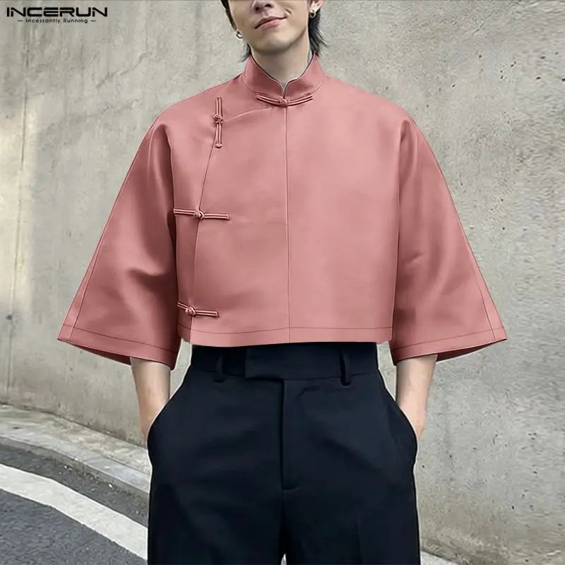 Chemise Col Montant Manches ¾ Homme — Style Chinois Vintage Streetwear | INCERUN
