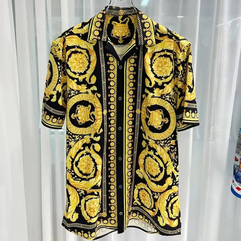 Chemise Homme Manches Courtes Été 2026 — Imprimé Baroque Style Palais Luxe Léger Hawaïenne Décontractée