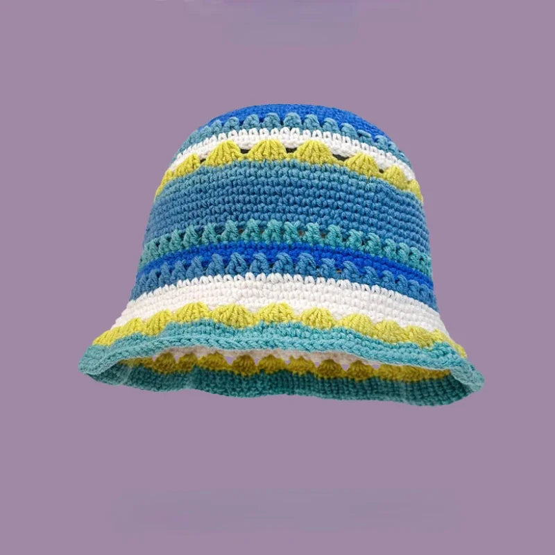 Chapeau Seau Coréen Crocheté à la Main – Bob Fleurs Y2K | Femme Automne Hiver 2025