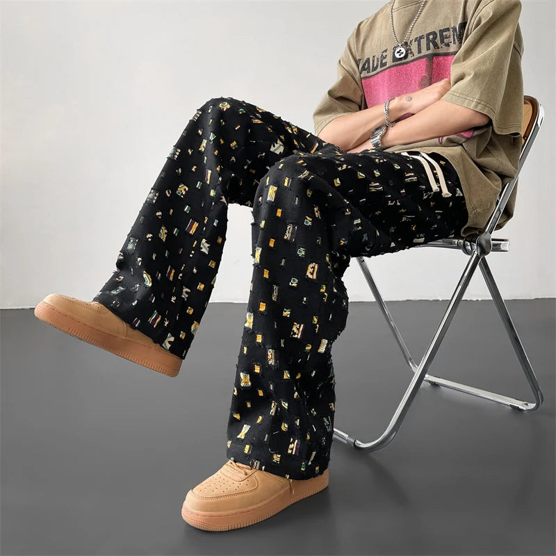 Pantalon Large Ajouré Rétro – Streetwear Hip-Hop À Carreaux Colorés | Homme Décontracté