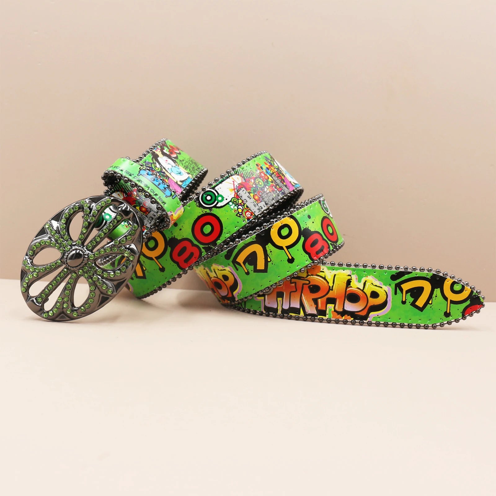 Ceinture PU Unisexe — Imprimé Graffiti Punk Bohème Y2K Hip Hop Western Cowboy Cowgirl Boucle Personnalisée