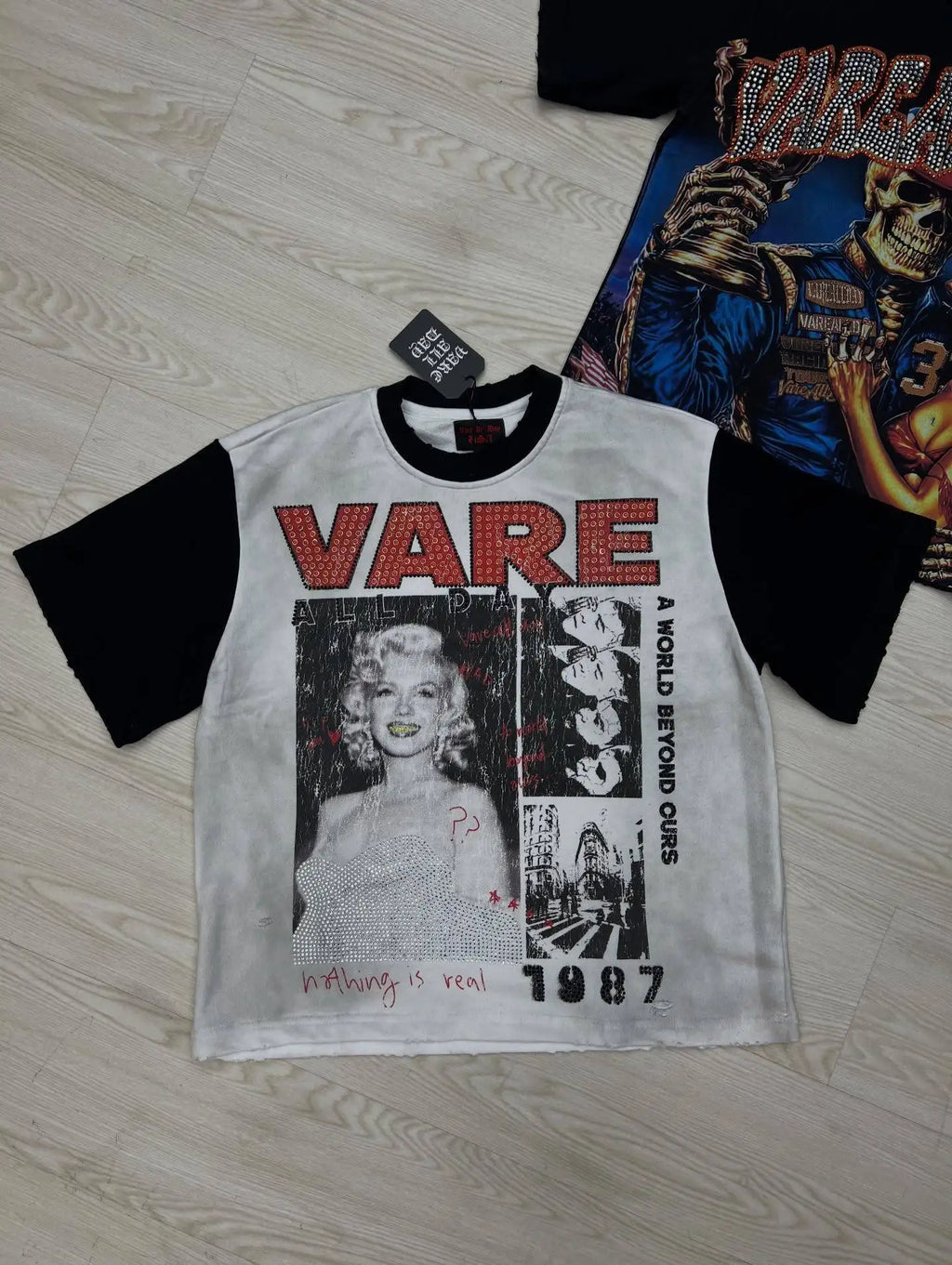 T-shirt Coton Manches Courtes Unisexe — Lettres Strass Effet Diamant Brillant Streetwear Harajuku Hip Hop Coupe Ample | HANGJIA