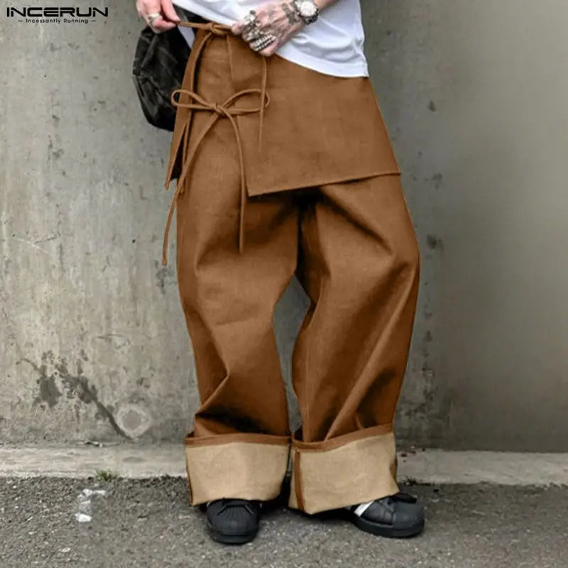 Pantalon Jogger Patchwork Streetwear — Taille Élastique, Coupe Ample à Lacets | INCERUN 2026