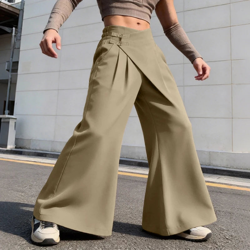 Pantalon Large Couleur Unie — Coupe Irrégulière, Streetwear Décontracté | INCERUN 2026