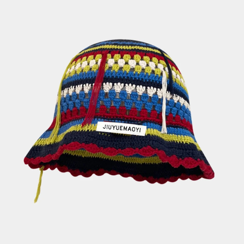 Chapeau Seau Coréen Crocheté à la Main – Bob Fleurs Y2K | Femme Automne Hiver 2025