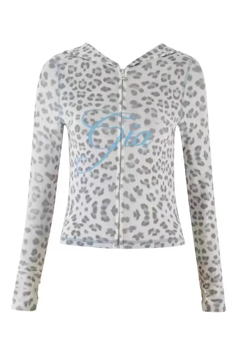 Ensemble veste courte à capuche zippée et pantalon, coupe slim, imprimé lettres, design à fils apparents, GIA