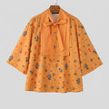 Chemise Florale Patchwork Manches 3/4 — Col V à Nouer, Streetwear Ample | INCERUN 2026