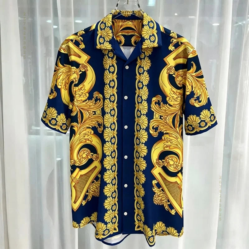 Chemise Homme Manches Courtes Été 2026 — Imprimé Baroque Style Palais Luxe Léger Hawaïenne Décontractée