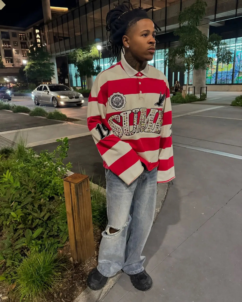T-shirt Manches Longues Col Rond Unisexe — Style Harajuku Hip Hop Broderie Lettre Patchwork Rayures Graphiques Y2K | ANHUHU