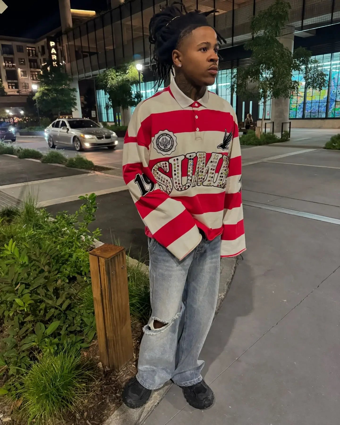 T-shirt Manches Longues Col Rond Unisexe — Style Harajuku Hip Hop Broderie Lettre Patchwork Rayures Graphiques Y2K | ANHUHU