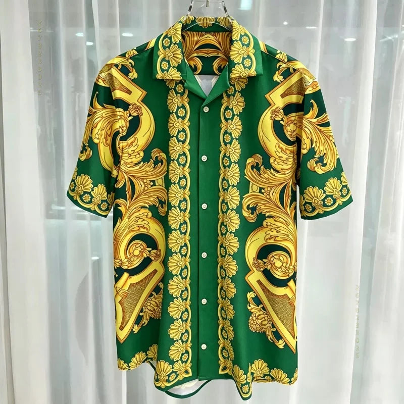 Chemise Homme Manches Courtes Été 2026 — Imprimé Baroque Style Palais Luxe Léger Hawaïenne Décontractée
