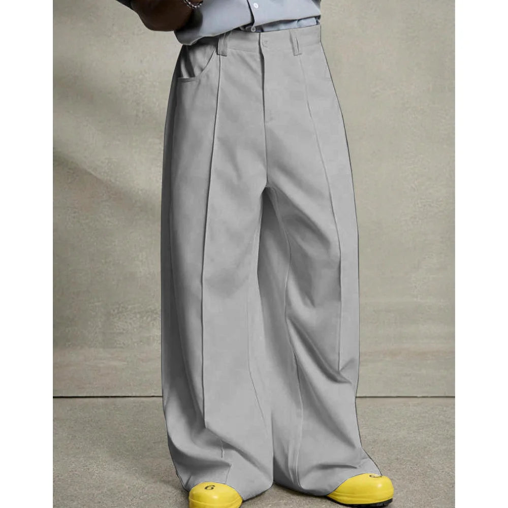 Pantalon Costume Plissé Jambe Droite — Taille Basse, Style Business Décontracté Élégant | Toutes Saisons