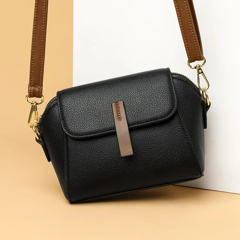 Sac Seau en Cuir Véritable — Sacoche Bandoulière Luxe Couleur Unie