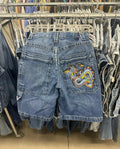 Short Denim Y2K Gothique – Broderie Croix Diamant & Strass Streetwear Hip-Hop | Unisexe
