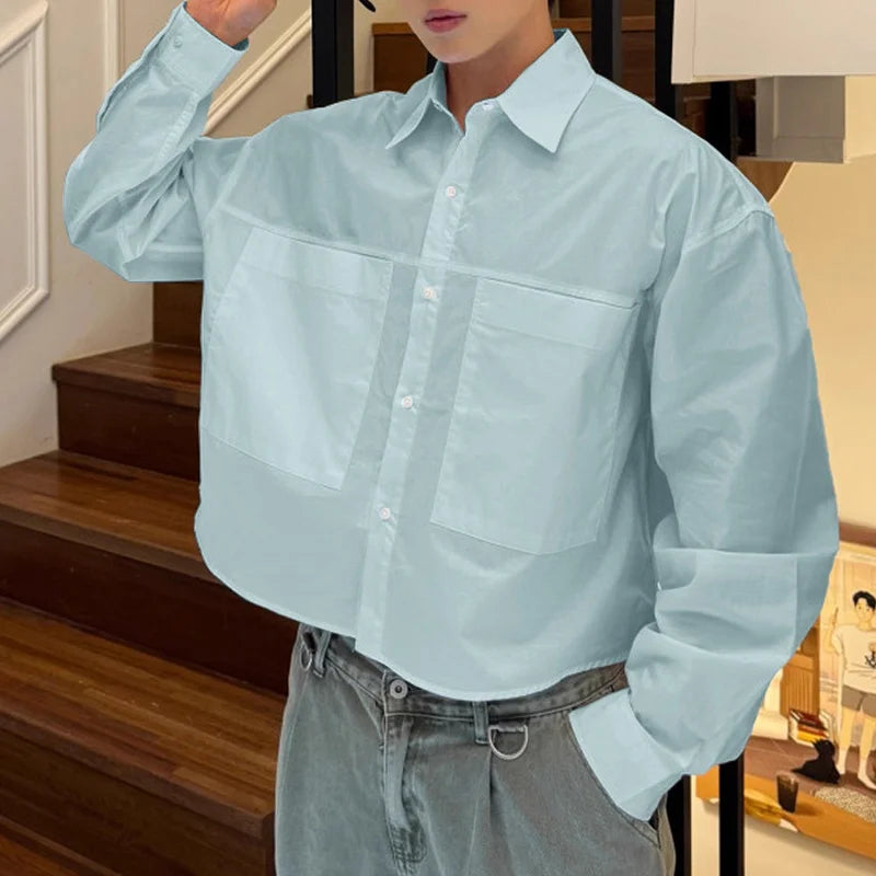 Chemise Manches Longues Couleur Unie — Col Rabattu, Style Coréen Streetwear Ample | INCERUN