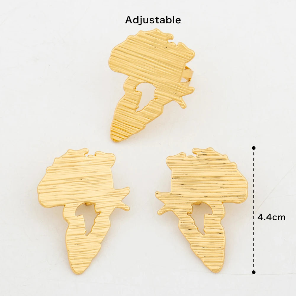 Ensemble Bijoux Carte Africaine – Boucles d'Oreilles & Bague Plaquées Or 18K