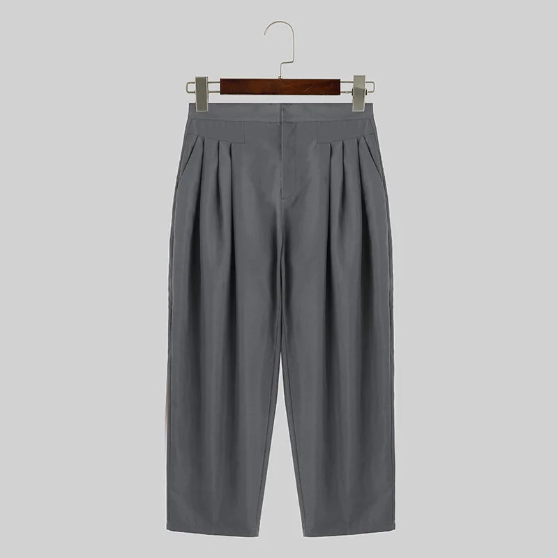 Jogger Plissé Couleur Unie — Style Coréen, Streetwear Décontracté Ample | INCERUN 2024