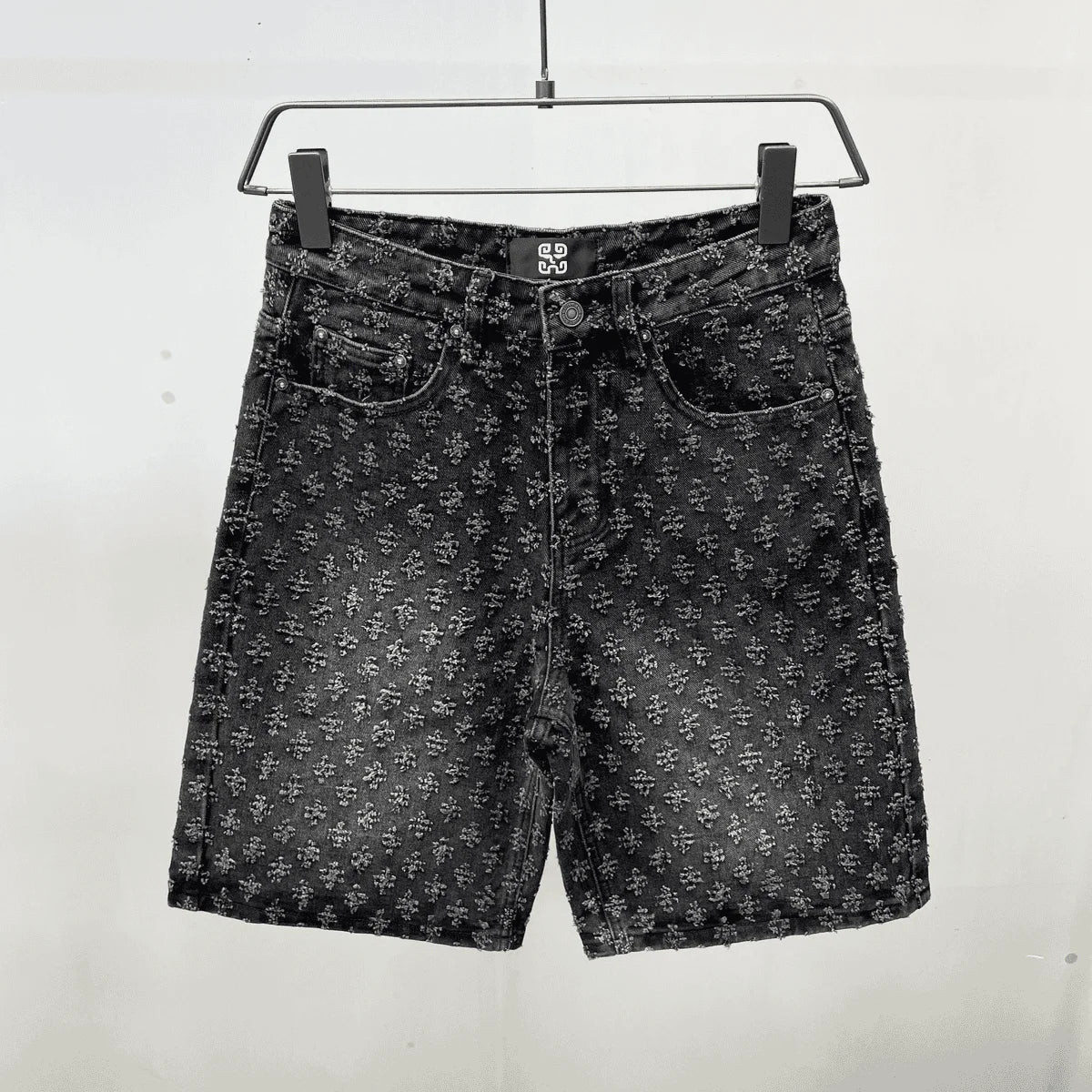Short Denim Y2K Hip Hop Jacquard Ample Rétro — Style Américain Luxe Été Homme