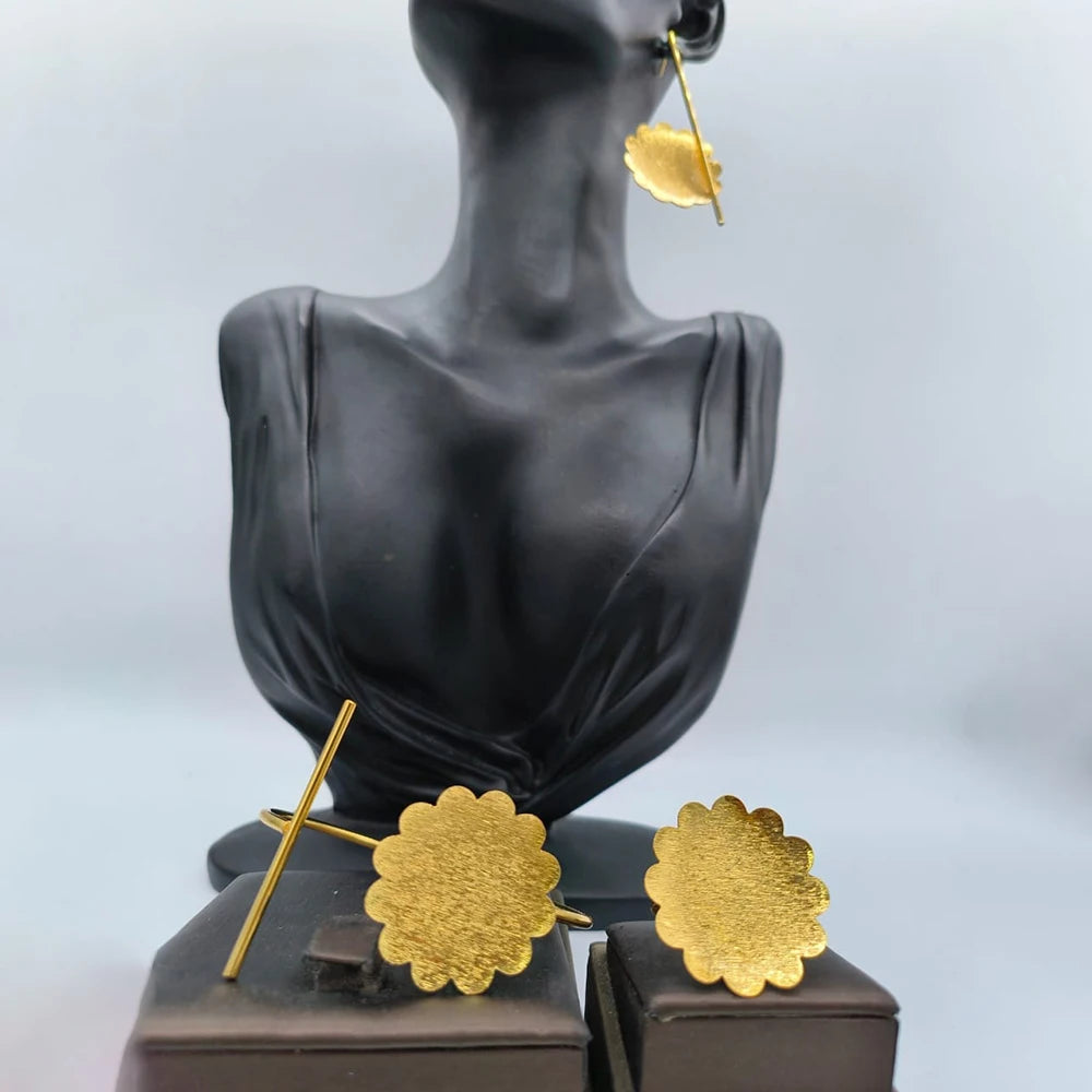 Parure Dorée Dubaï – Boucles d'oreilles & Bague Plaquées Or 18K