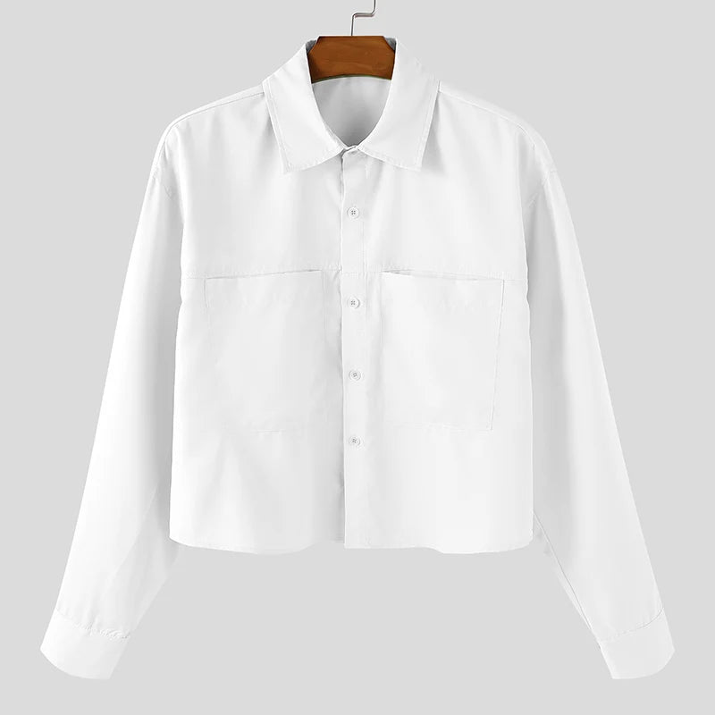 Chemise Manches Longues Couleur Unie — Col Rabattu, Style Coréen Streetwear Ample | INCERUN