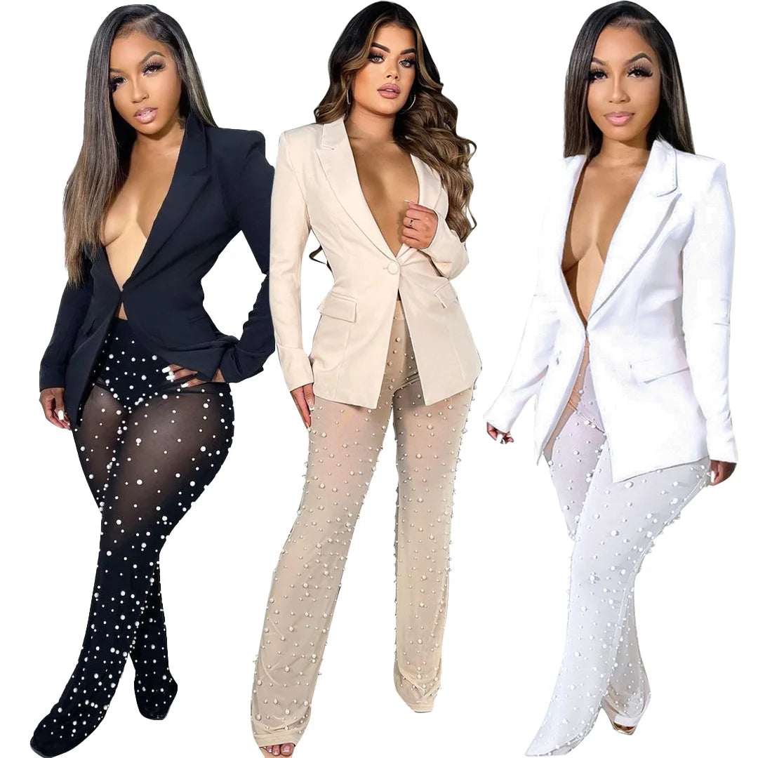 Ensemble 2 Pièces Élégant — Blazer Manches Longues Col Rabattu + Pantalon Jambes Larges Taille Élastique | naupang Automne Hiver 2025
