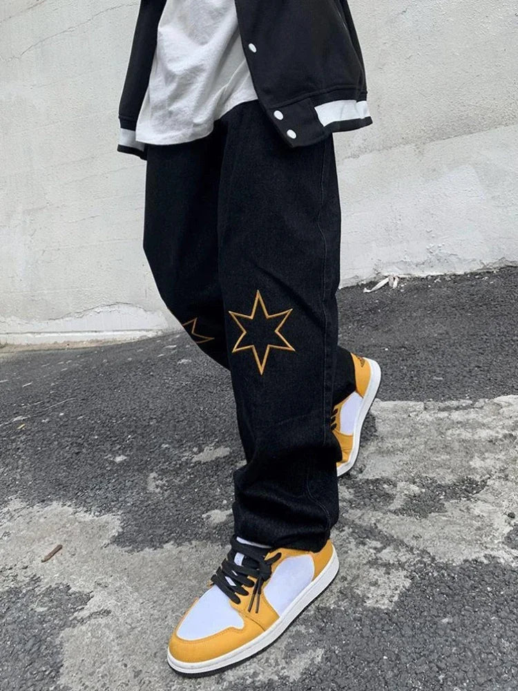 Jean Droit Cowboy Imprimé Étoile – Hip-Hop Streetwear Y2K Vintage Kpop | Homme 2025
