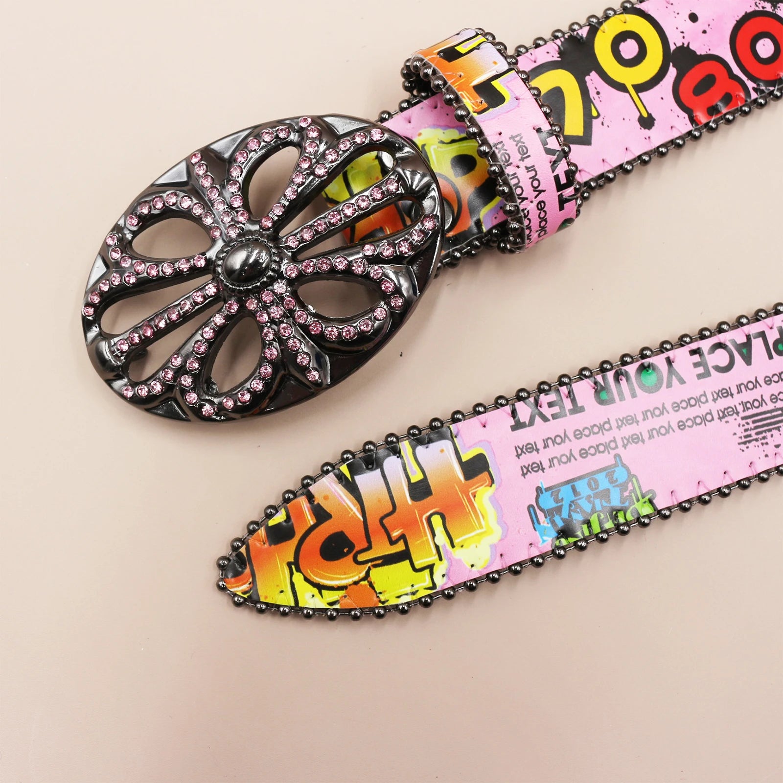 Ceinture PU Unisexe — Imprimé Graffiti Punk Bohème Y2K Hip Hop Western Cowboy Cowgirl Boucle Personnalisée