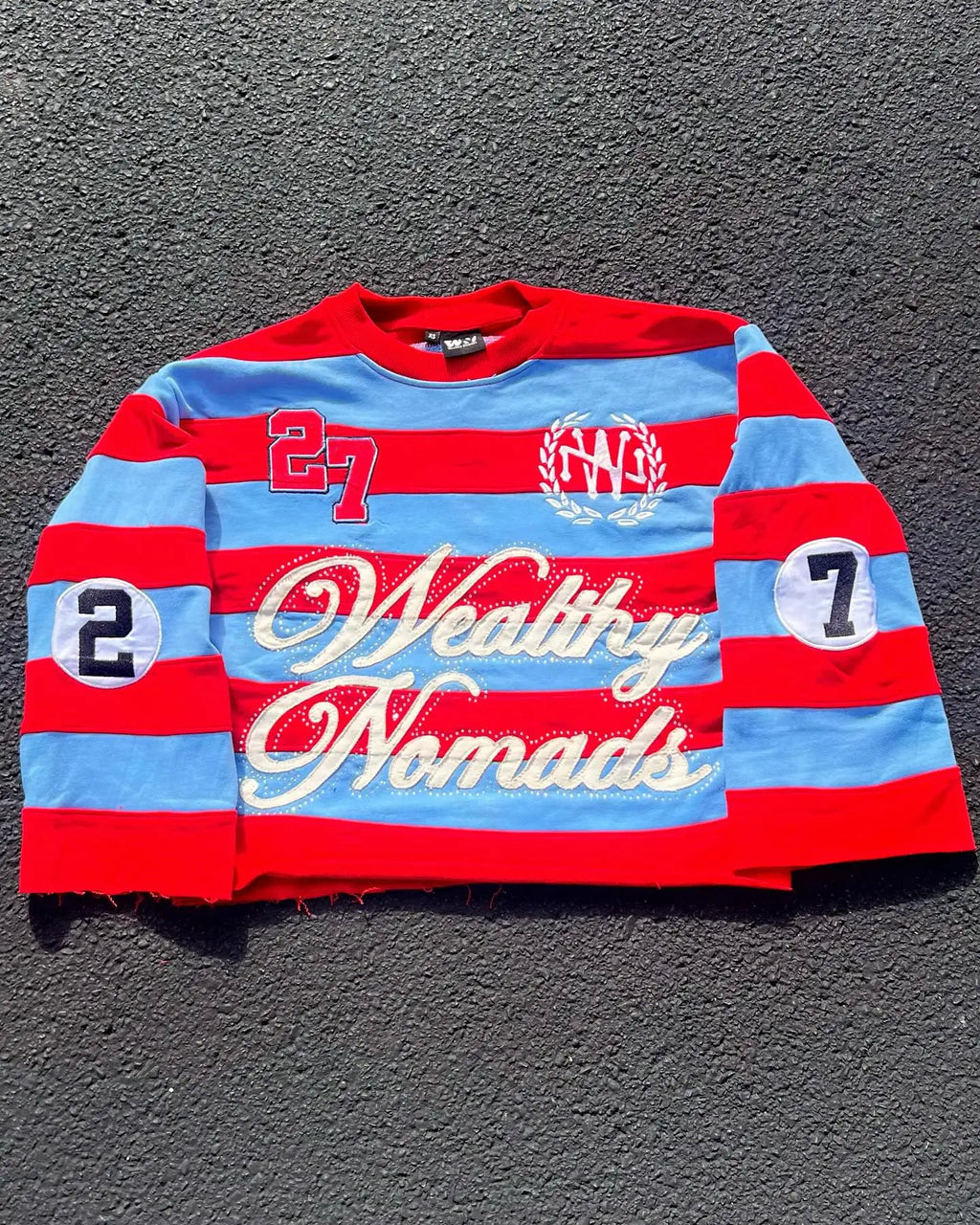 T-shirt Manches Longues Col Rond Unisexe — Style Harajuku Hip Hop Broderie Lettre Patchwork Rayures Graphiques Y2K | ANHUHU