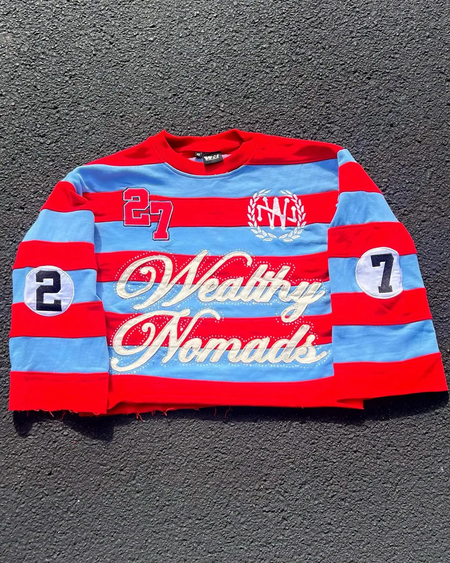 T-shirt Manches Longues Col Rond Unisexe — Style Harajuku Hip Hop Broderie Lettre Patchwork Rayures Graphiques Y2K | ANHUHU