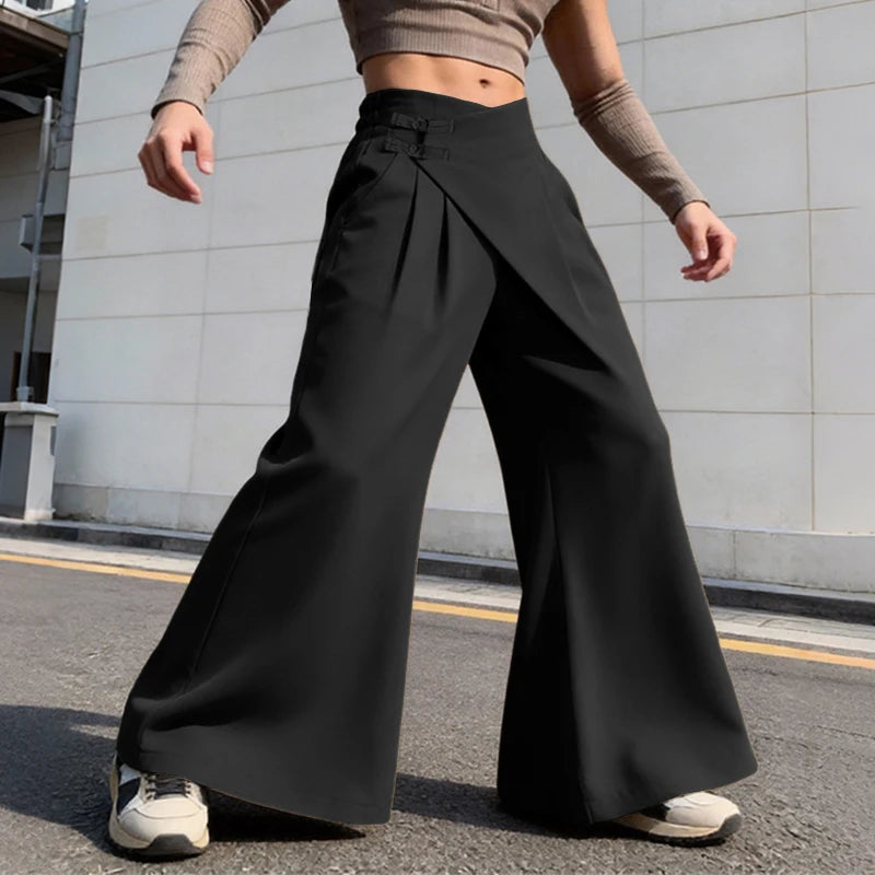 Pantalon Large Couleur Unie — Coupe Irrégulière, Streetwear Décontracté | INCERUN 2026