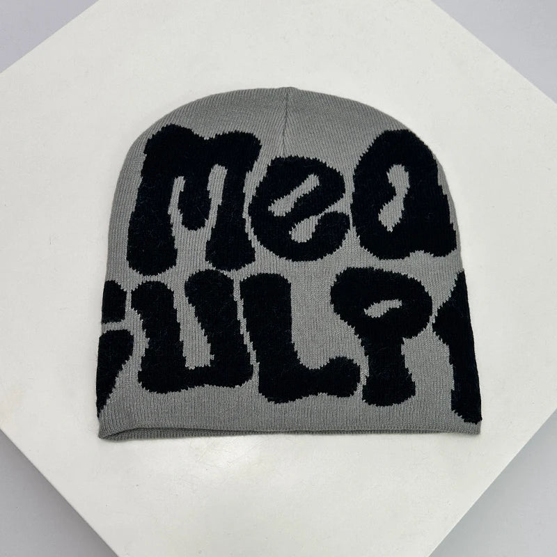 Bonnet en Laine avec Lettres – Style Hip-Hop Y2K Unisexe | Chaud & Tendance Automne Hiver