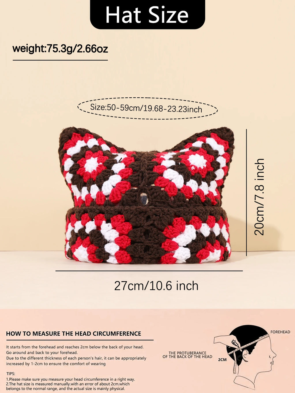 Bonnet Oreilles de Chat Crocheté à la Main – Tricot Chaud Unisexe | Automne Hiver