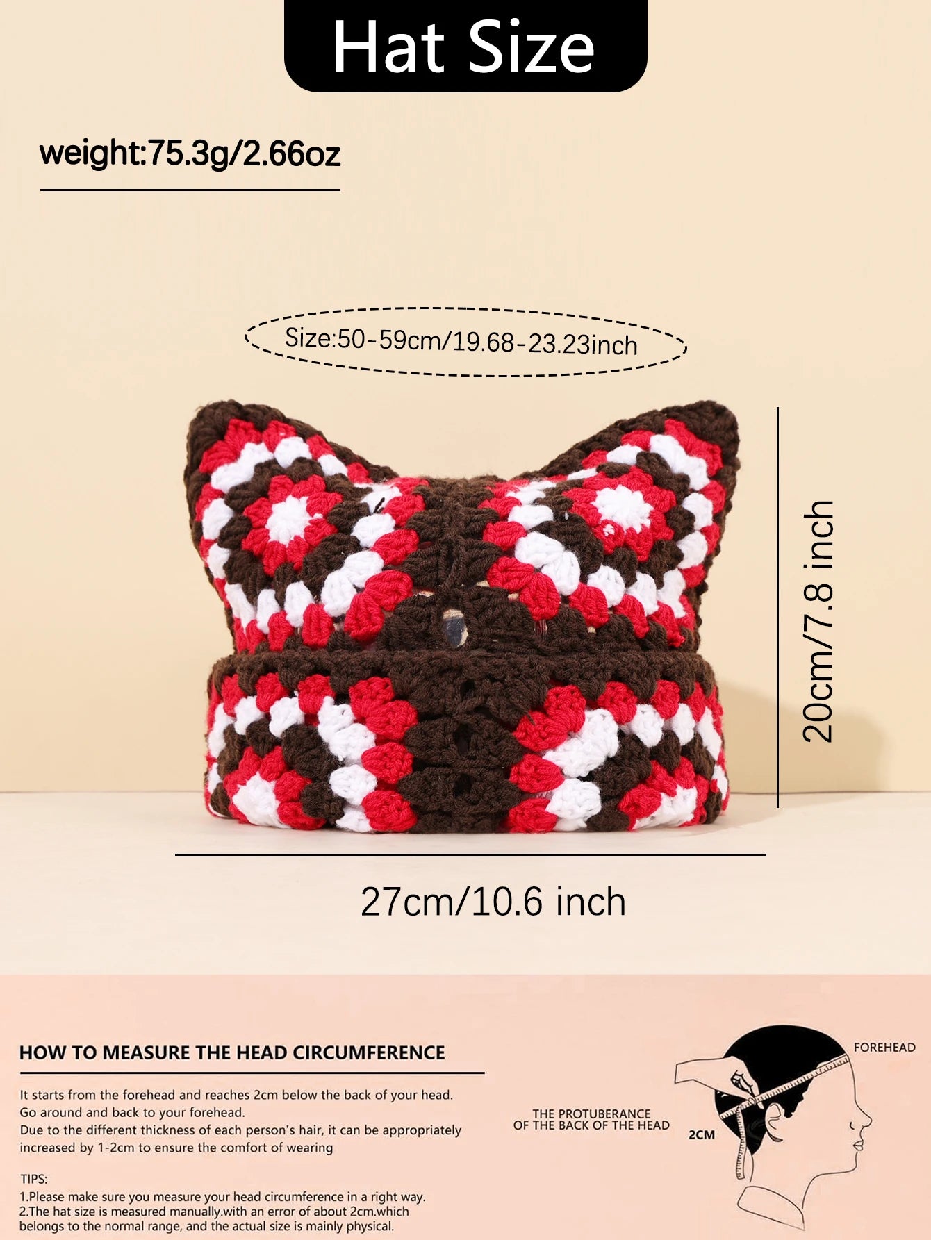 Bonnet Oreilles de Chat Crocheté à la Main – Tricot Chaud Unisexe | Automne Hiver