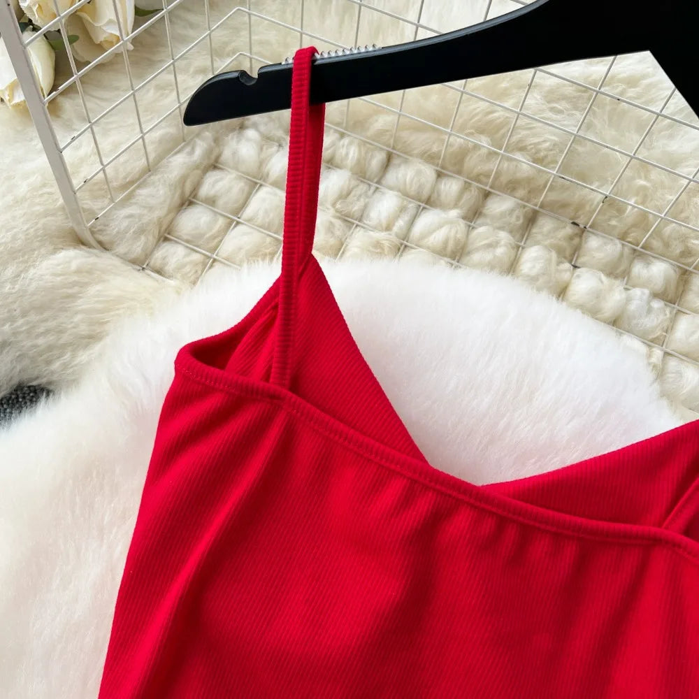 Ensemble 2 Pièces Été — Haut Court Col V + Jupe Longue Fendue Taille Haute Élastique Couleur Unie | Foamlina