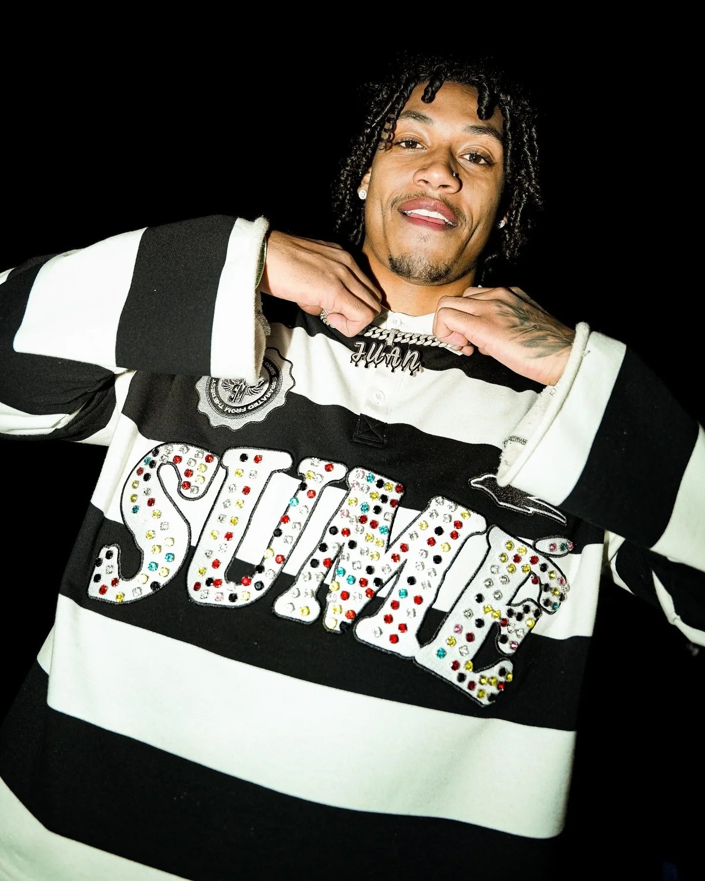 T-shirt Manches Longues Col Rond Unisexe — Style Harajuku Hip Hop Broderie Lettre Patchwork Rayures Graphiques Y2K | ANHUHU