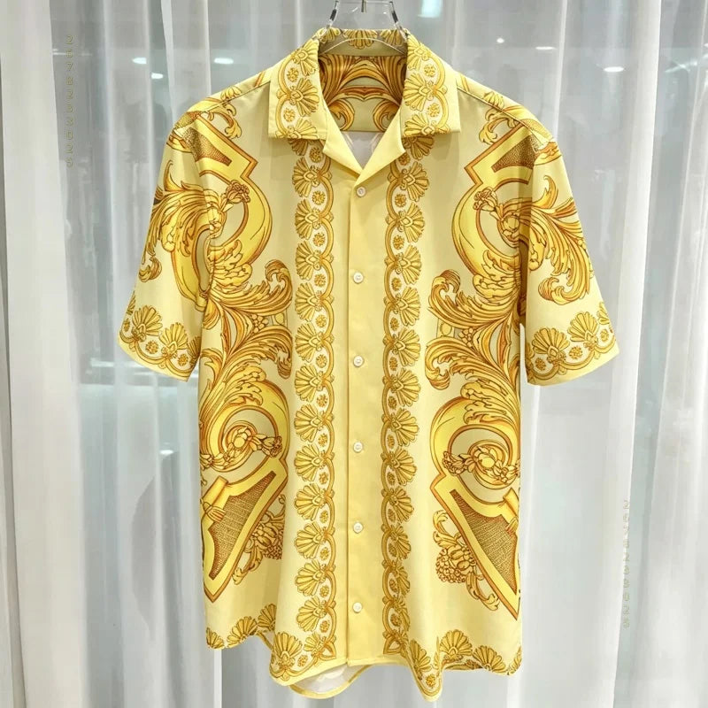 Chemise Homme Manches Courtes Été 2026 — Imprimé Baroque Style Palais Luxe Léger Hawaïenne Décontractée