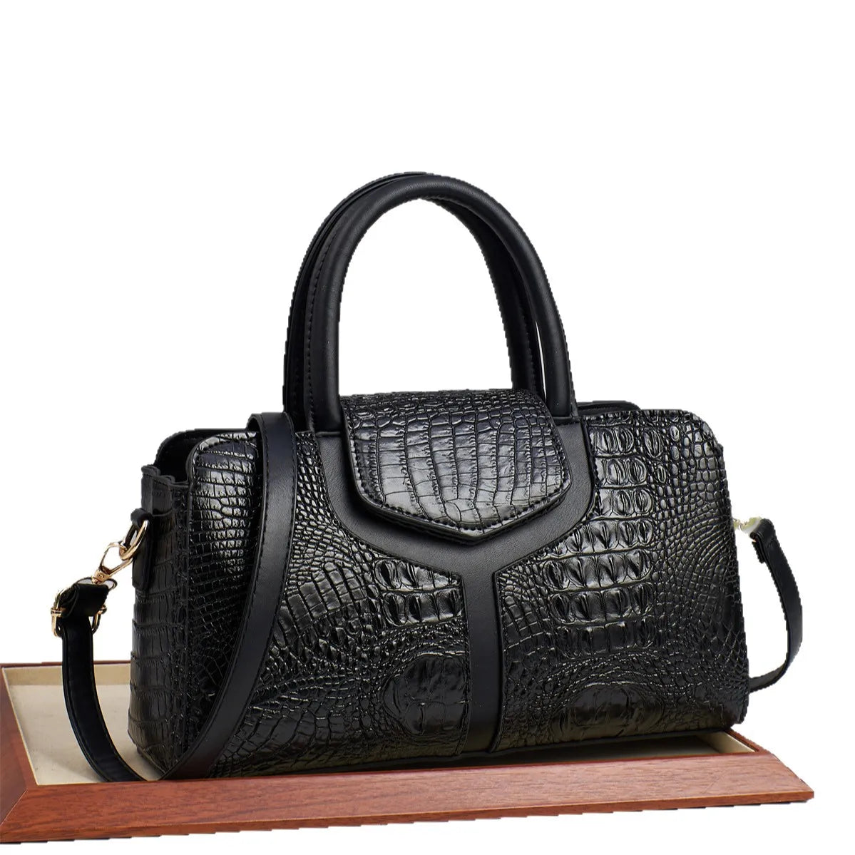 Sac Carré Motif Crocodile Grande Capacité — Tote Minimaliste Urbain PU Luxe