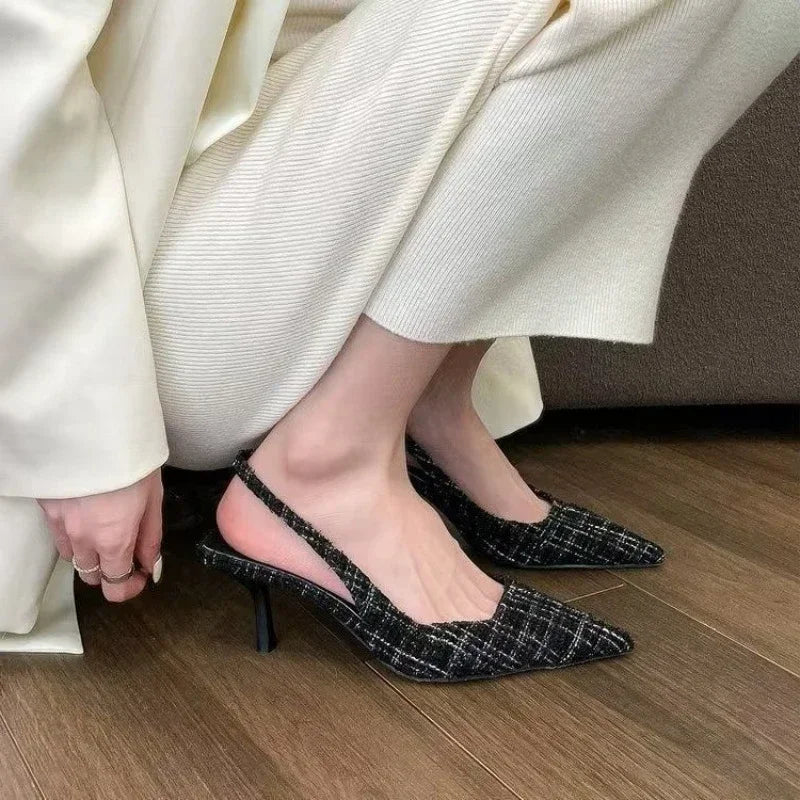 Sandales Talon Plateforme Tricotées Bout Pointu — Fête Été Grande Taille