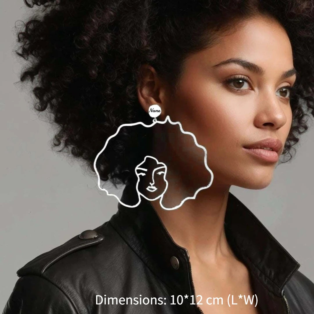 Boucles d’Oreilles Afro Surdimensionnées Plaqué Or 18K — Personnalisables Prénom Acier Inoxydable