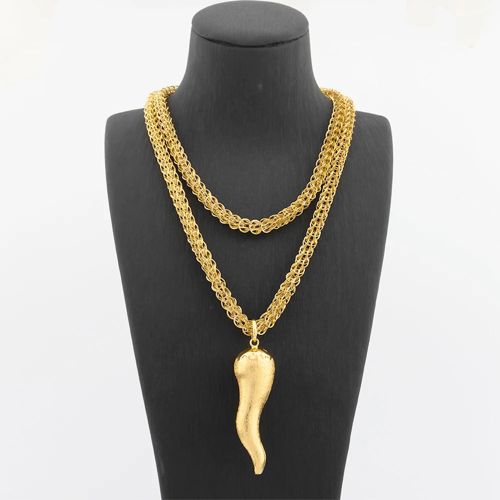 Collier Pendentif Carte d'Afrique – Plaqué Or 18K – Chaîne 100 cm – Mixte
