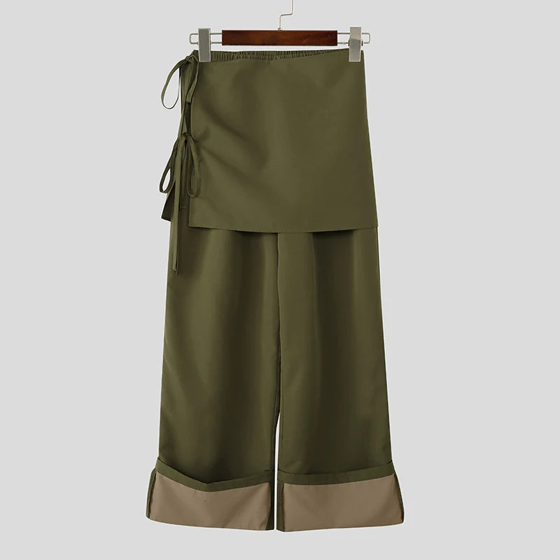 Pantalon Jogger Patchwork Streetwear — Taille Élastique, Coupe Ample à Lacets | INCERUN 2026