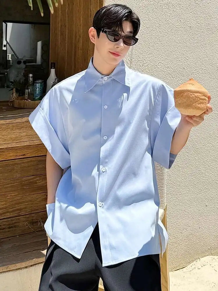 Chemise Manches Courtes Style Coréen — Design Niche Élégant, Coton-Polyester | LUZHEN LZ4028