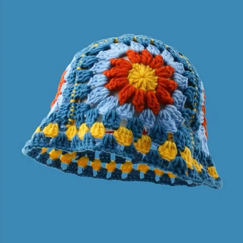 Chapeau Seau Coréen Crocheté à la Main – Bob Fleurs Y2K | Femme Automne Hiver 2025