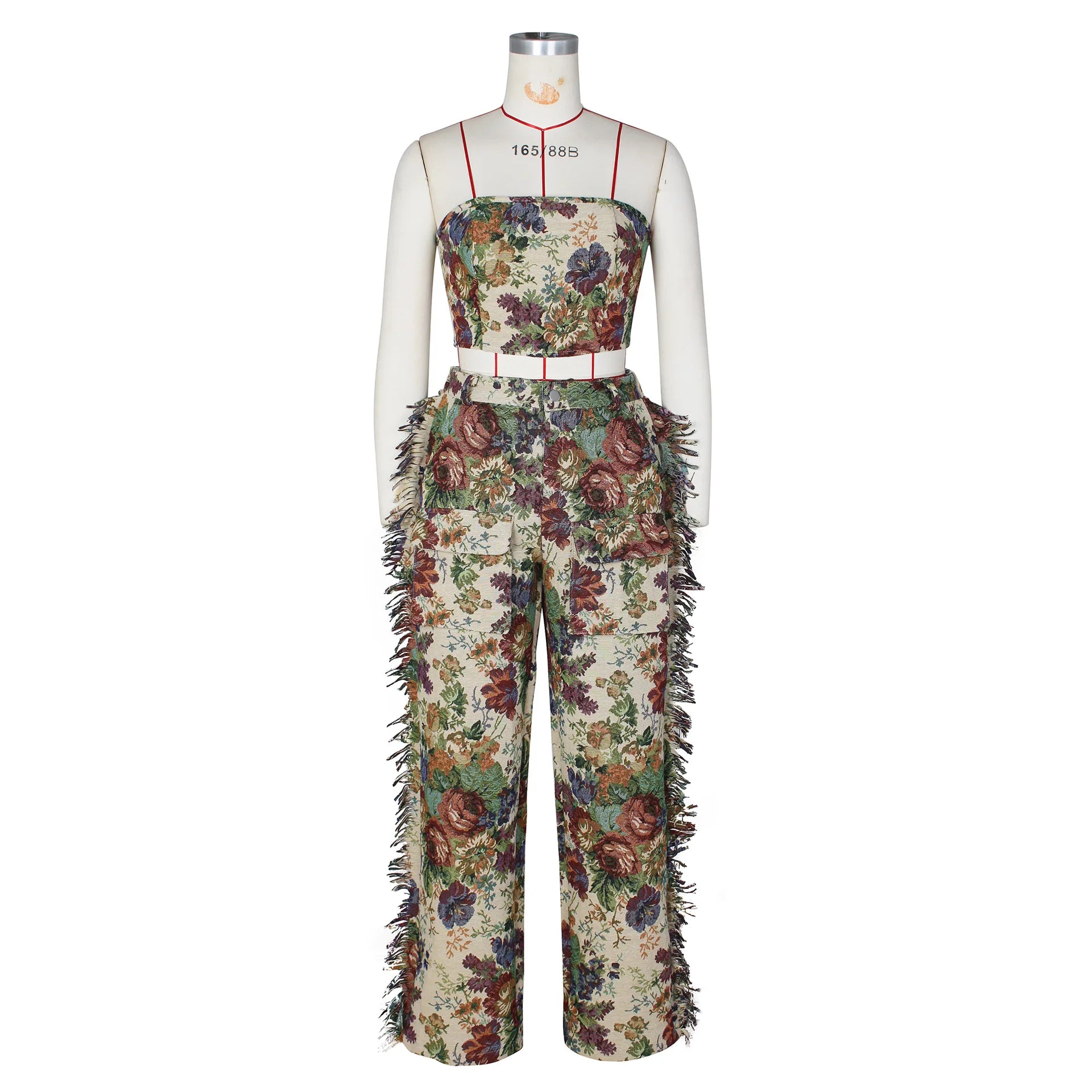 Ensemble 2 Pièces Streetwear — Haut Sexy + Pantalon Cargo Imprimé Floral Taille Élastique Soirée | Printemps 2025