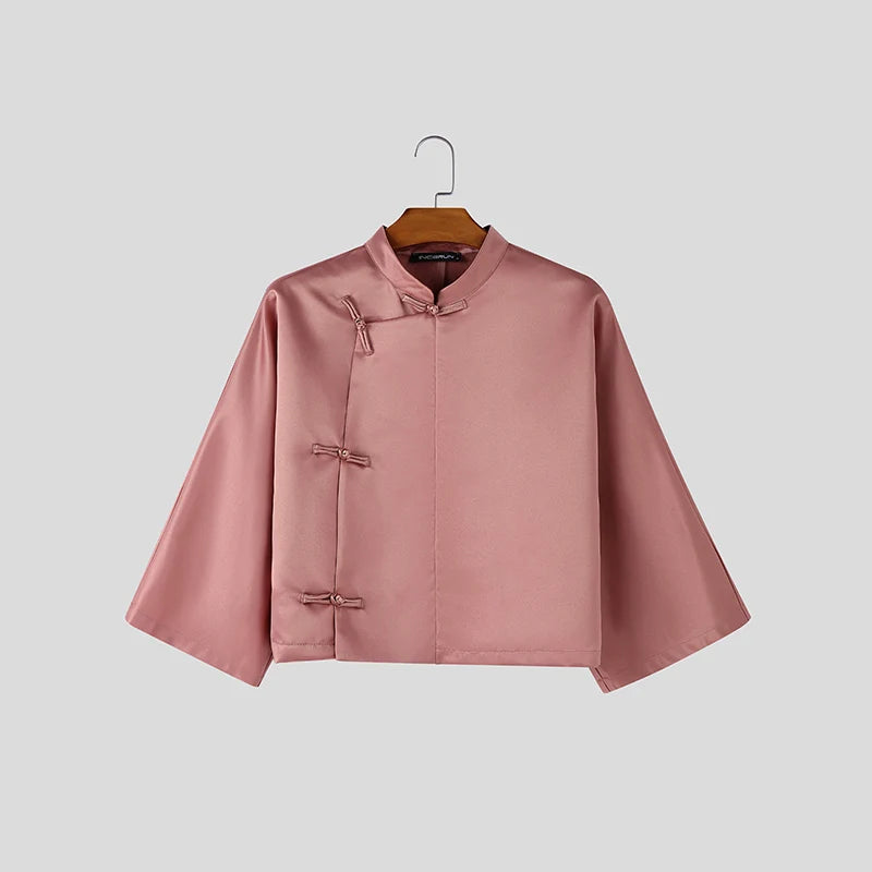 Chemise Col Montant Manches ¾ Homme — Style Chinois Vintage Streetwear | INCERUN
