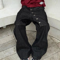 Pantalon Large Noir Y2K Boucle Style Coréen Hip Hop — Coupe Droite Décontractée Automne Homme