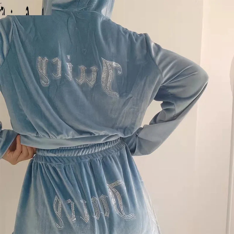 Ensemble deux pièces en velours coréen pour femmes, mode strass, ensemble de sport et de loisirs, nouvelle collection automne 2025